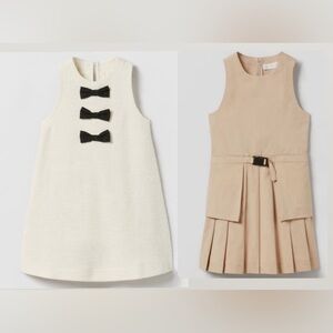 2 ZARA GIRLS DRESSES- Textured Bow Dress and Pleat Pinafore Dress (Size: 9)